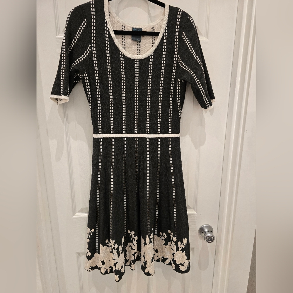 Charcoal & Cream Sweater Dress